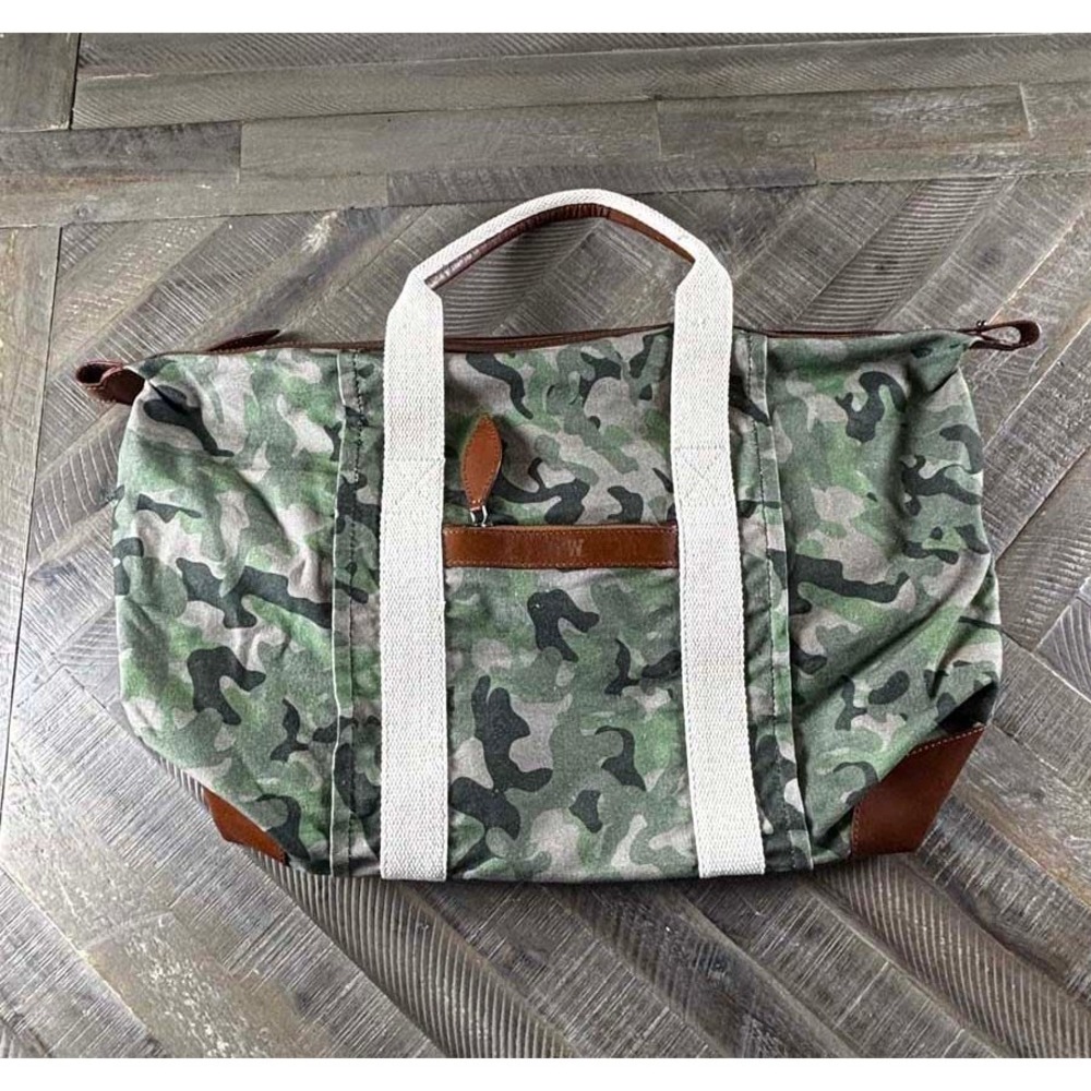 Mark and Graham Canvas Leather Weekender Duffel Bag Camo